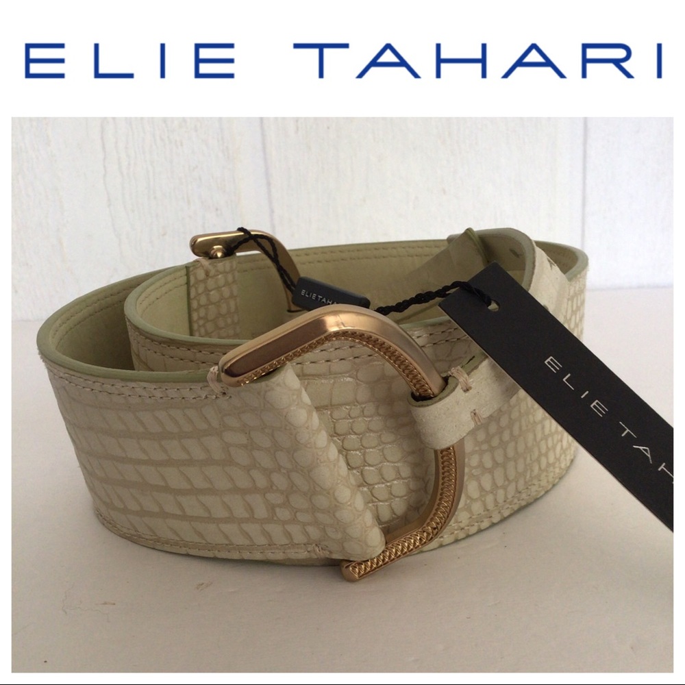 ELIE TAHARI CROCODILE LEATHER BELT IVORY MEDIUM NWT